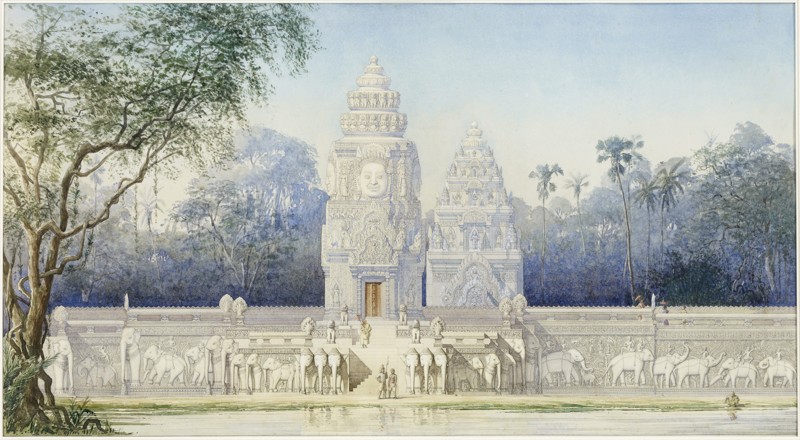 Aquarelle de Louis Delaporte qui illustre le palais des rois Khmer, Phimeanakas, au centre d'Angkor Thom. ©Musée Guimet