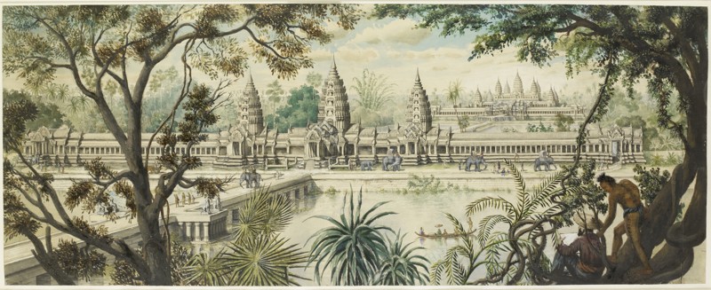 Aquarelle de Louis Delaporte de l'entrée Ouest du célèbre temple d'Angkor Wat. ©Musée Guimet 
